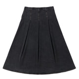 Dark Grey Denim Pleated Midi Skirt