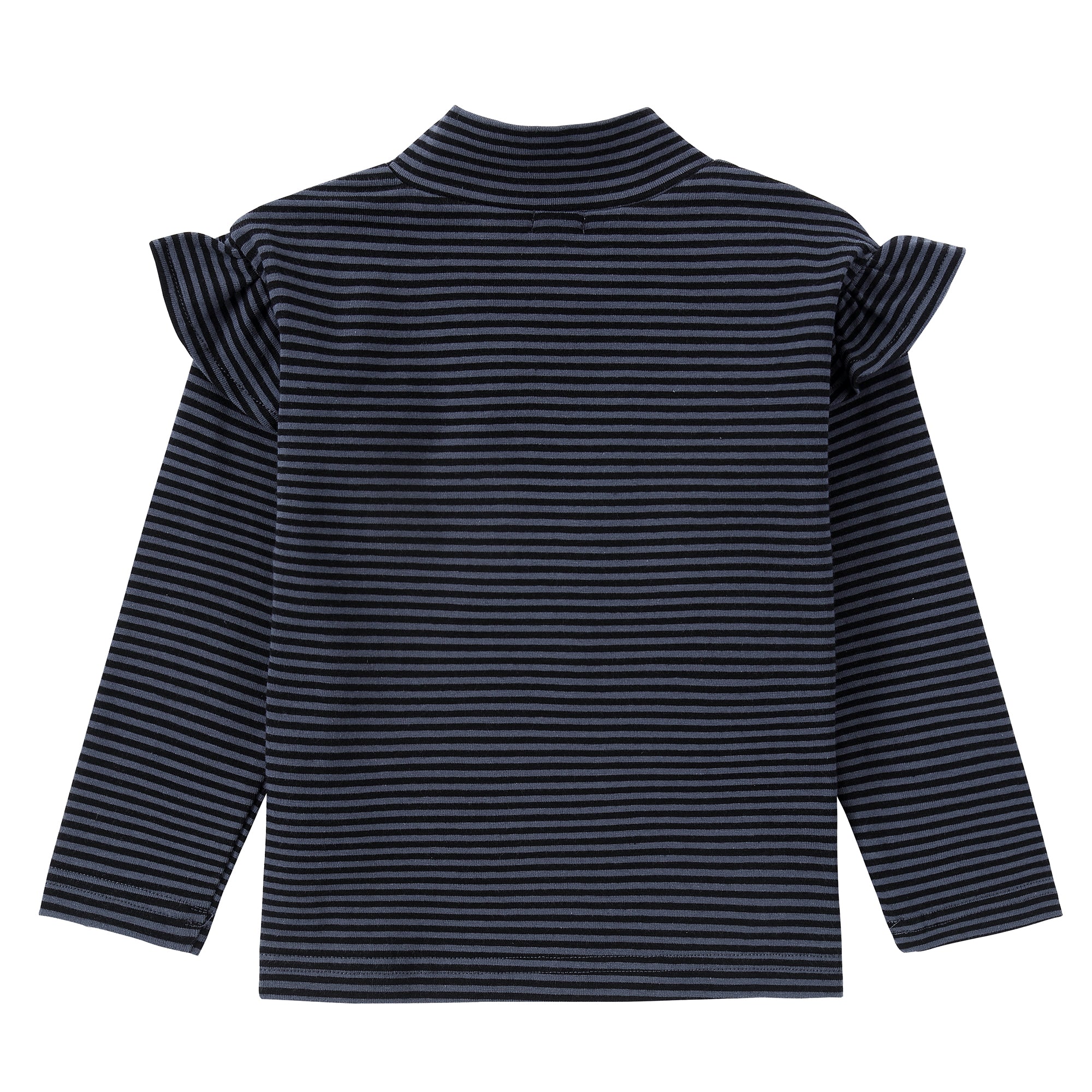 Slate Blue Striped Ruffle Mock Neck