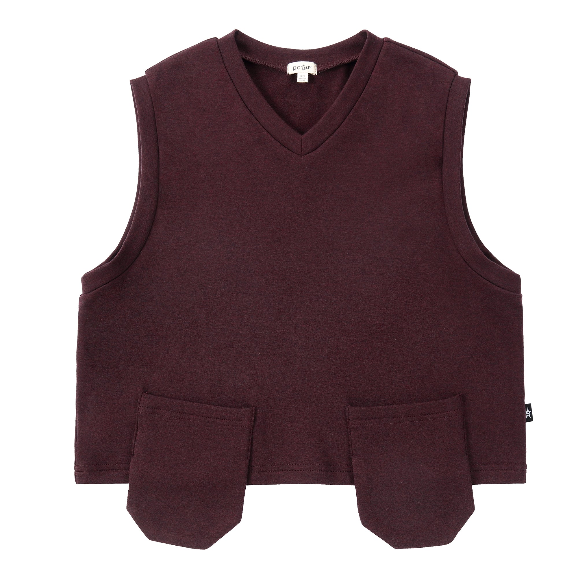 Maroon Cropped Vest With Hanging Pocket Detail