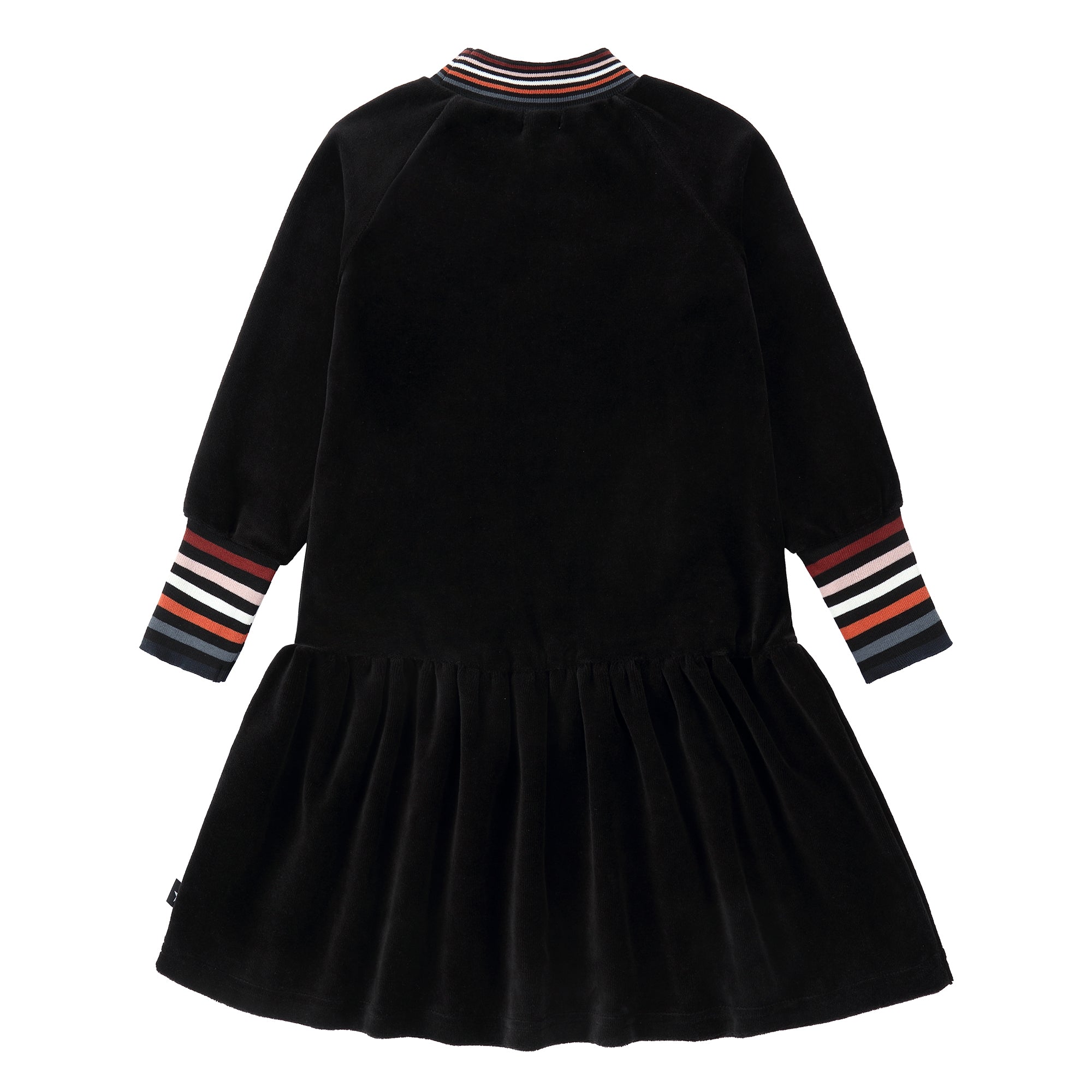 Black Velour Dress With Multicolor Stripe Ribbing