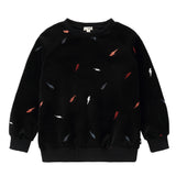 Black Velour Sweatshirt With Embroidered Lightning Bolts