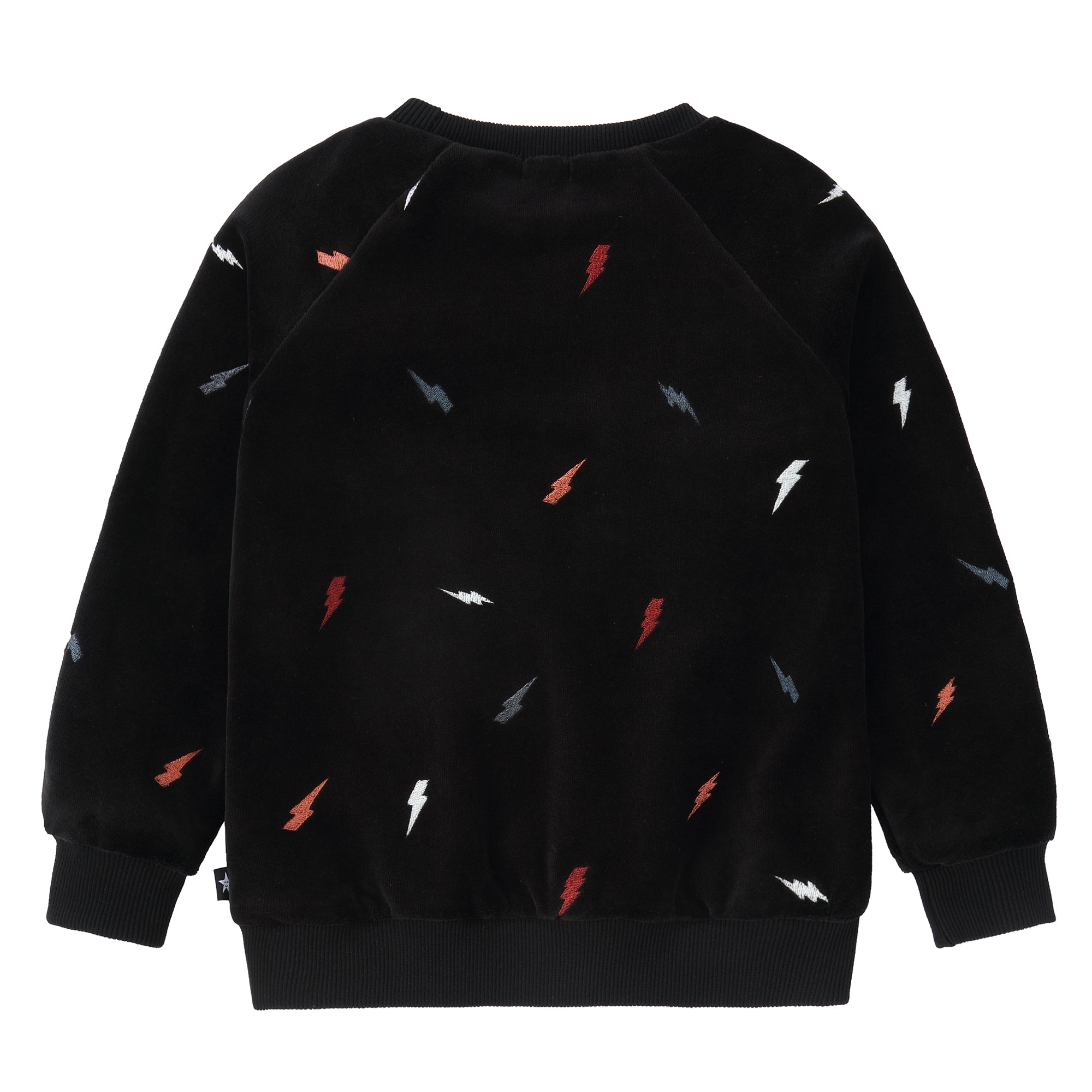 Baby Black Velour Sweatshirt With Embroidered Lightning Bolts