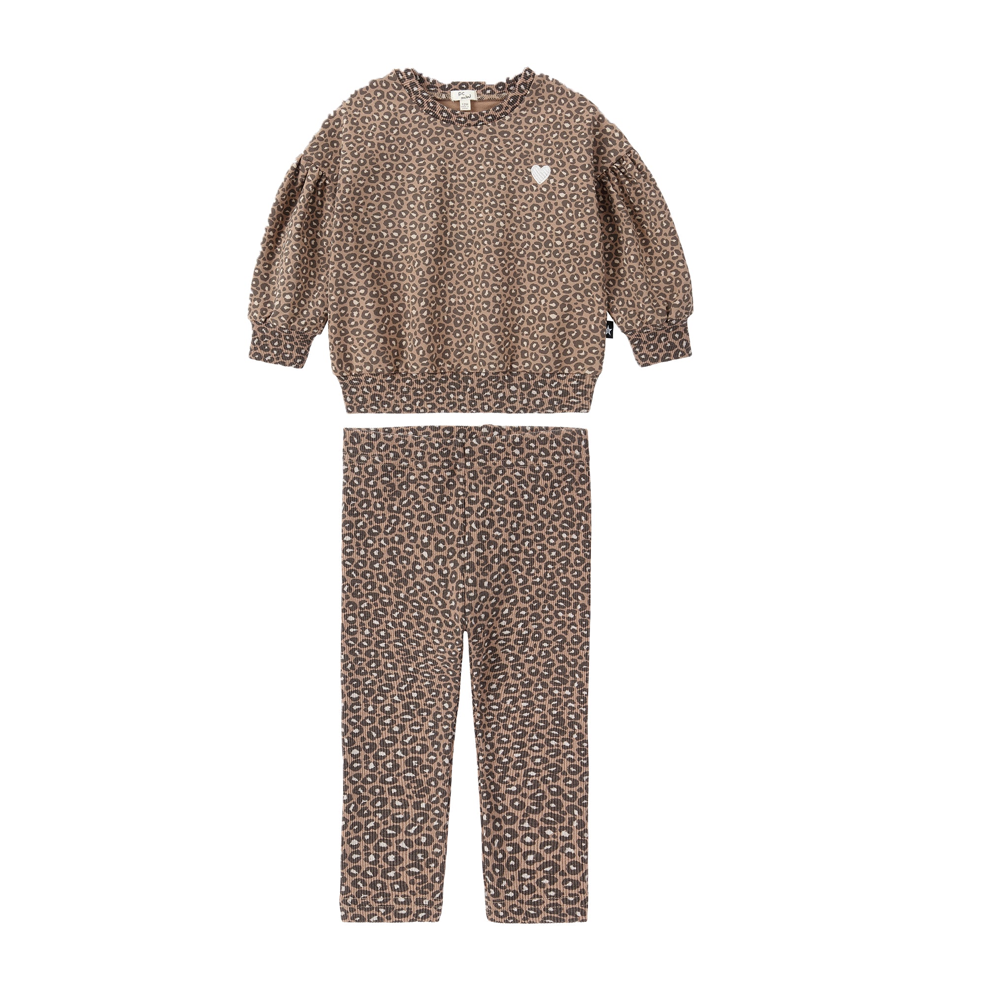Cheetah Print Sweatshirt Set With Puff Sleeve Detail