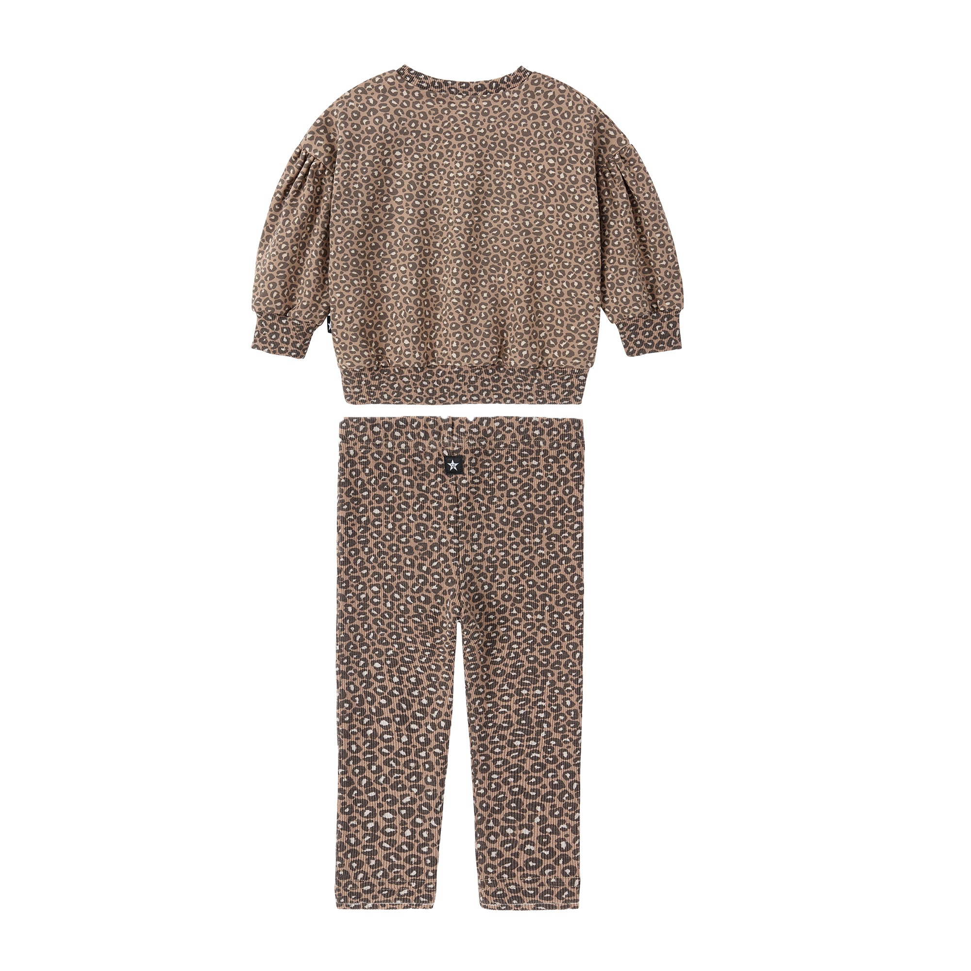 Cheetah Print Sweatshirt Set With Puff Sleeve Detail