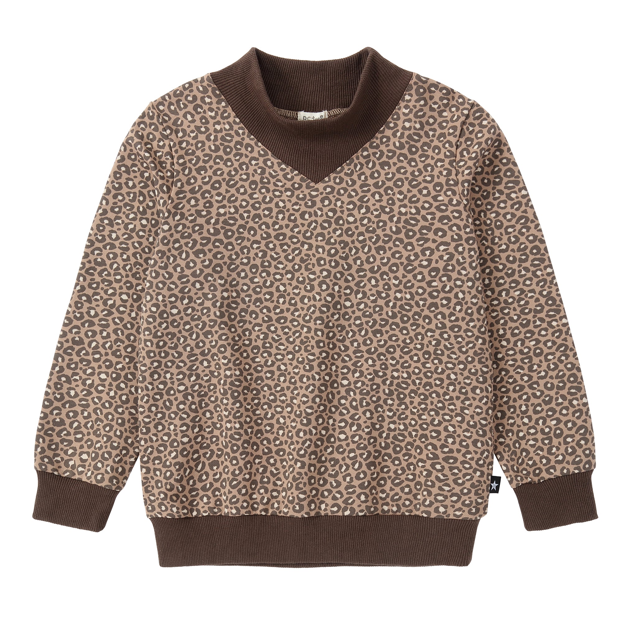 Cheetah Print Sweatshirt With Pointed Mock Neck