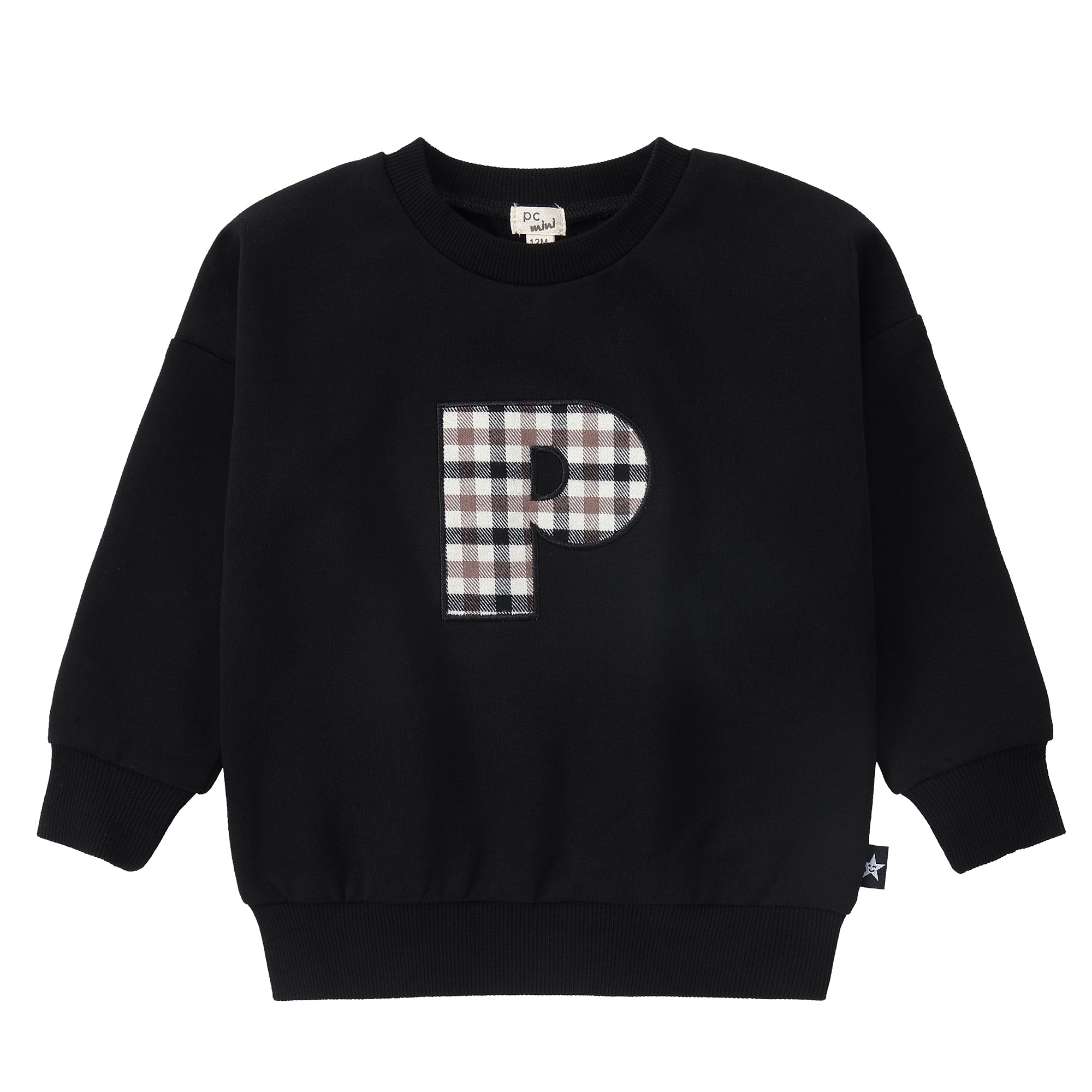 Black Sweatshirt With Plaid "P" Applique