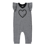 Black and White Striped Romper With Heart Detail