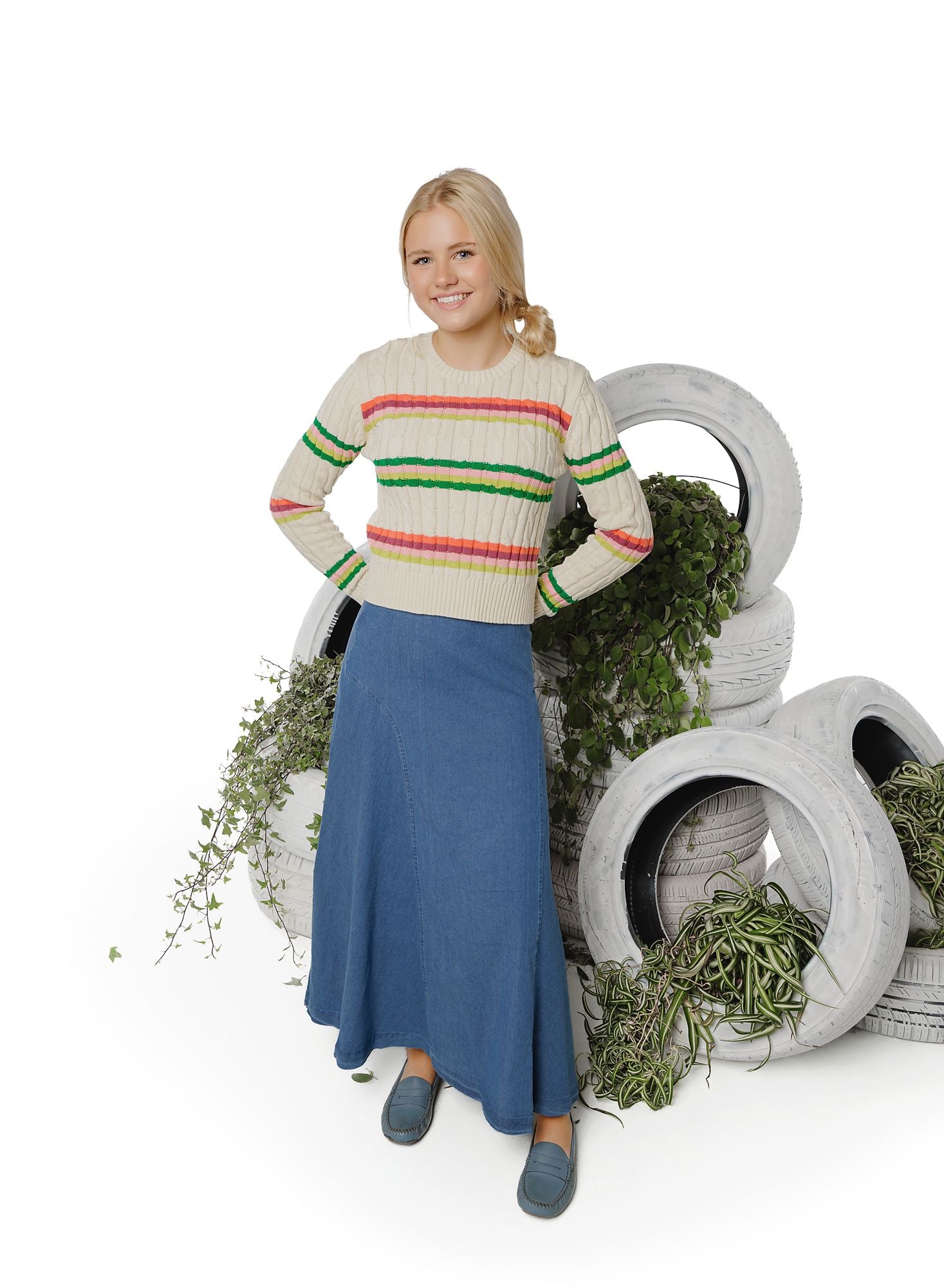 Teens Blue Denim A-line Maxi Skirt