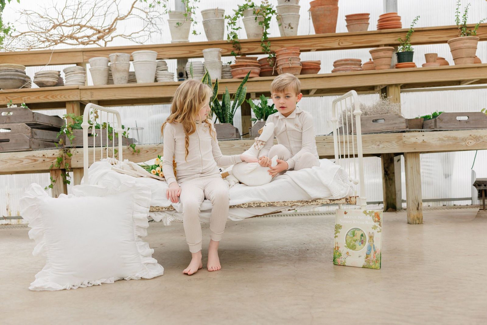 Boys Tan White Stripe Grandpa PJ