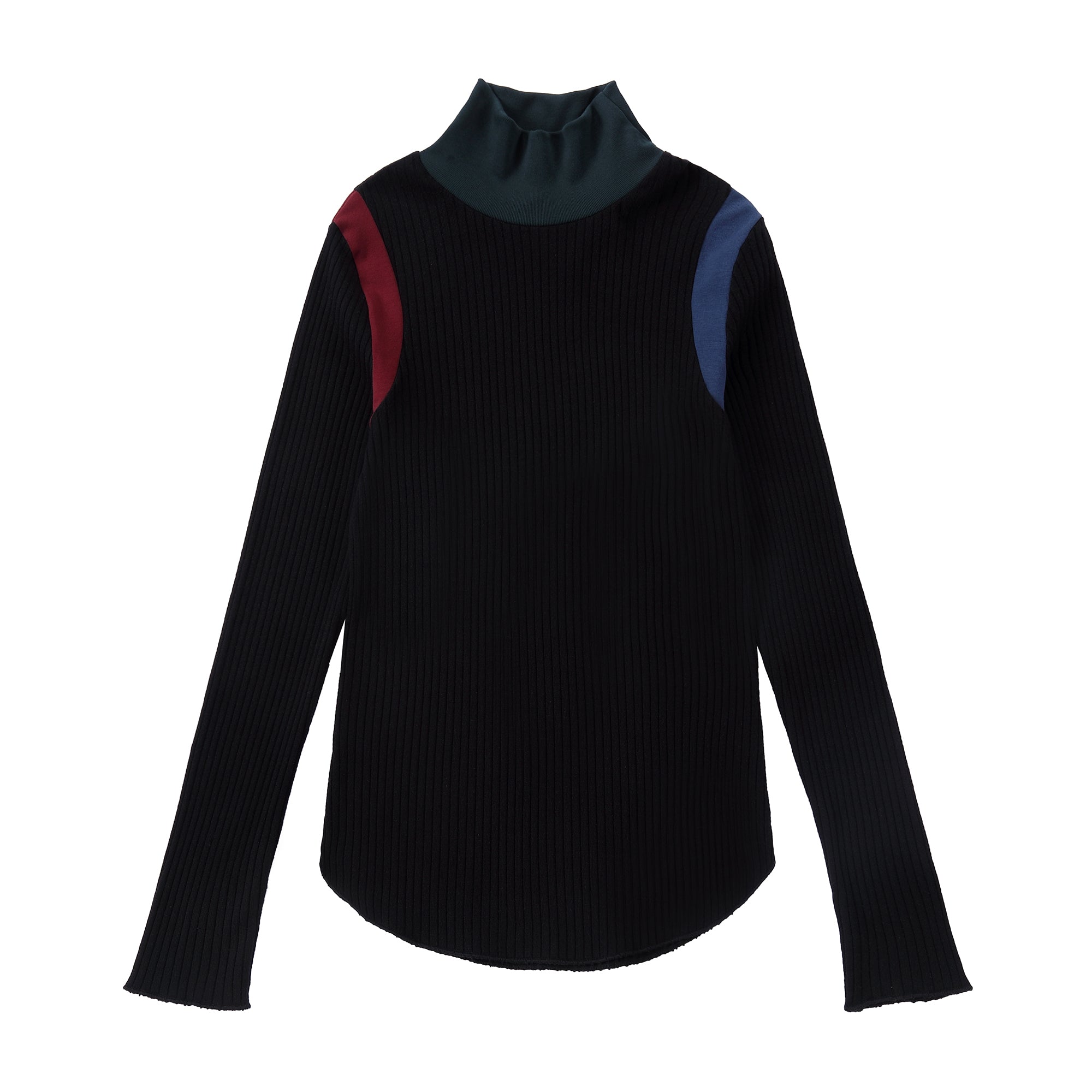 Black Rib Knit Turtle Neck With Jewel-Tone Accents
