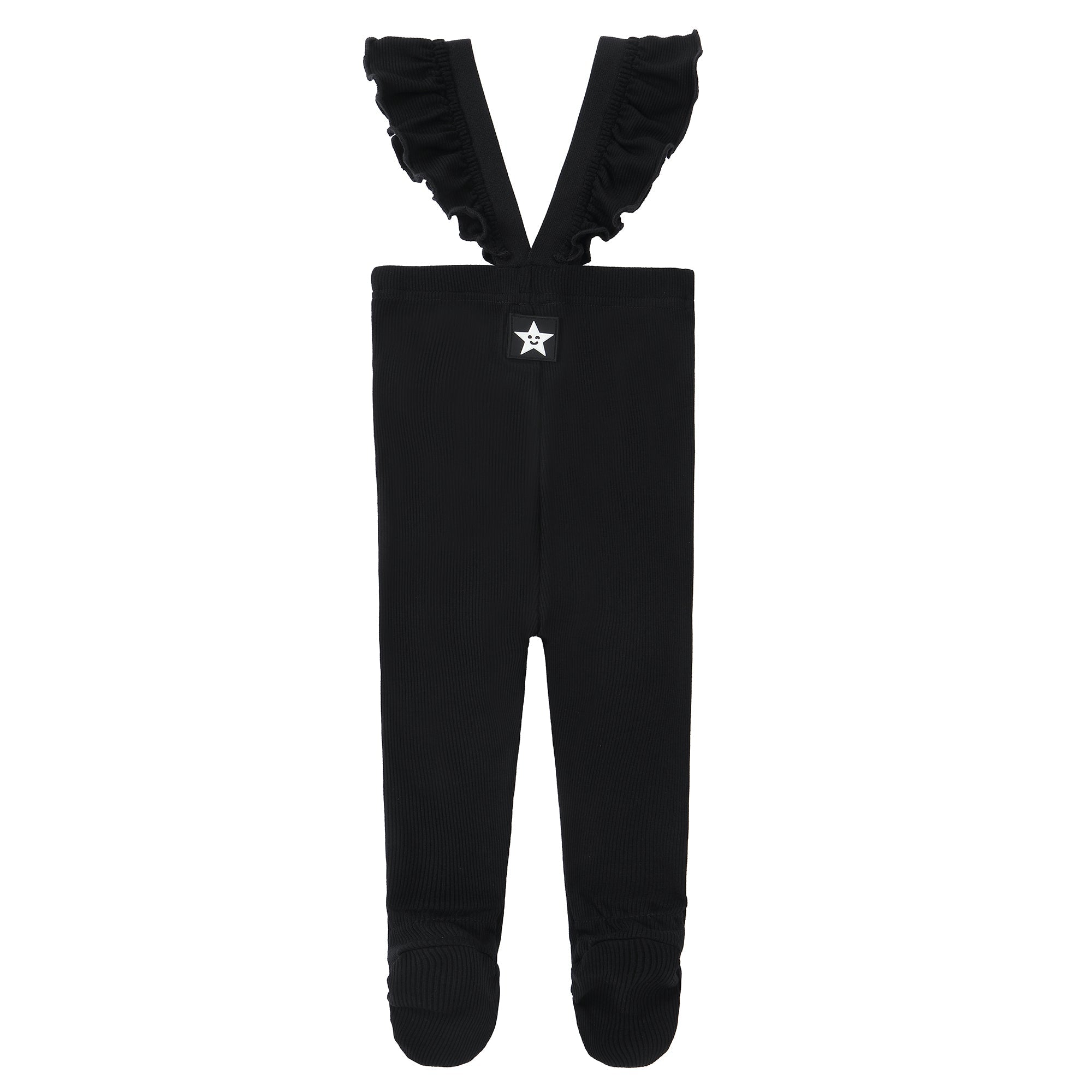 Black Ribbed Ruffle Strap Legging