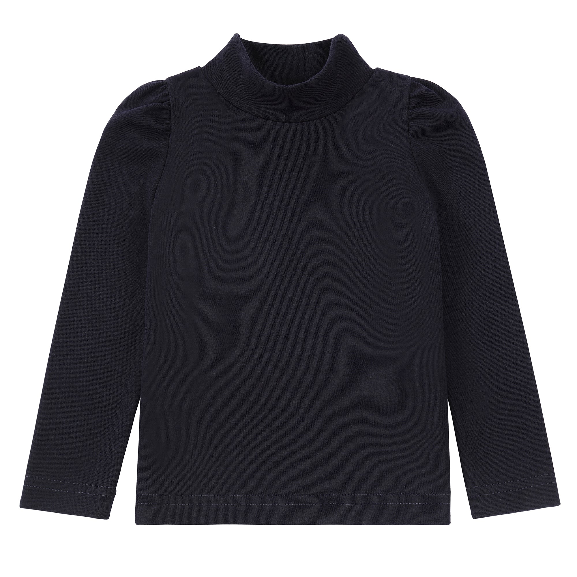 Blue Mock Neck Shirt With Puff Sleeves