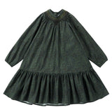 Green Paisley Dress With Triangle Smocking Neck