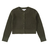 Forest Green Eyelet Cardigan With Scallop Detail