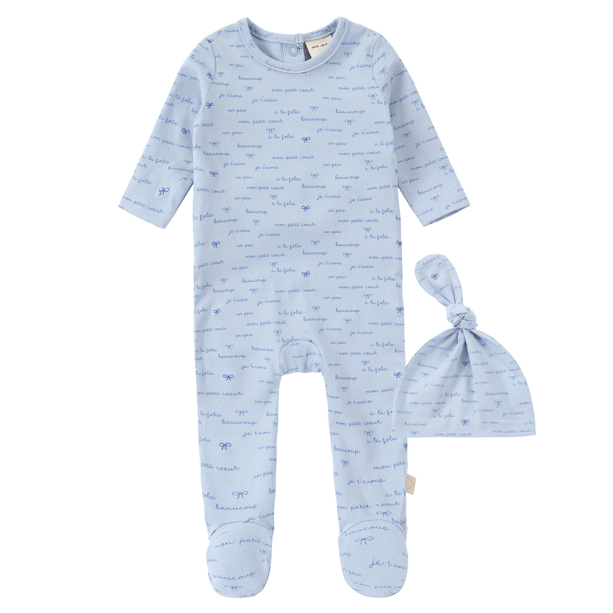 Blue Bow Print Footie Set