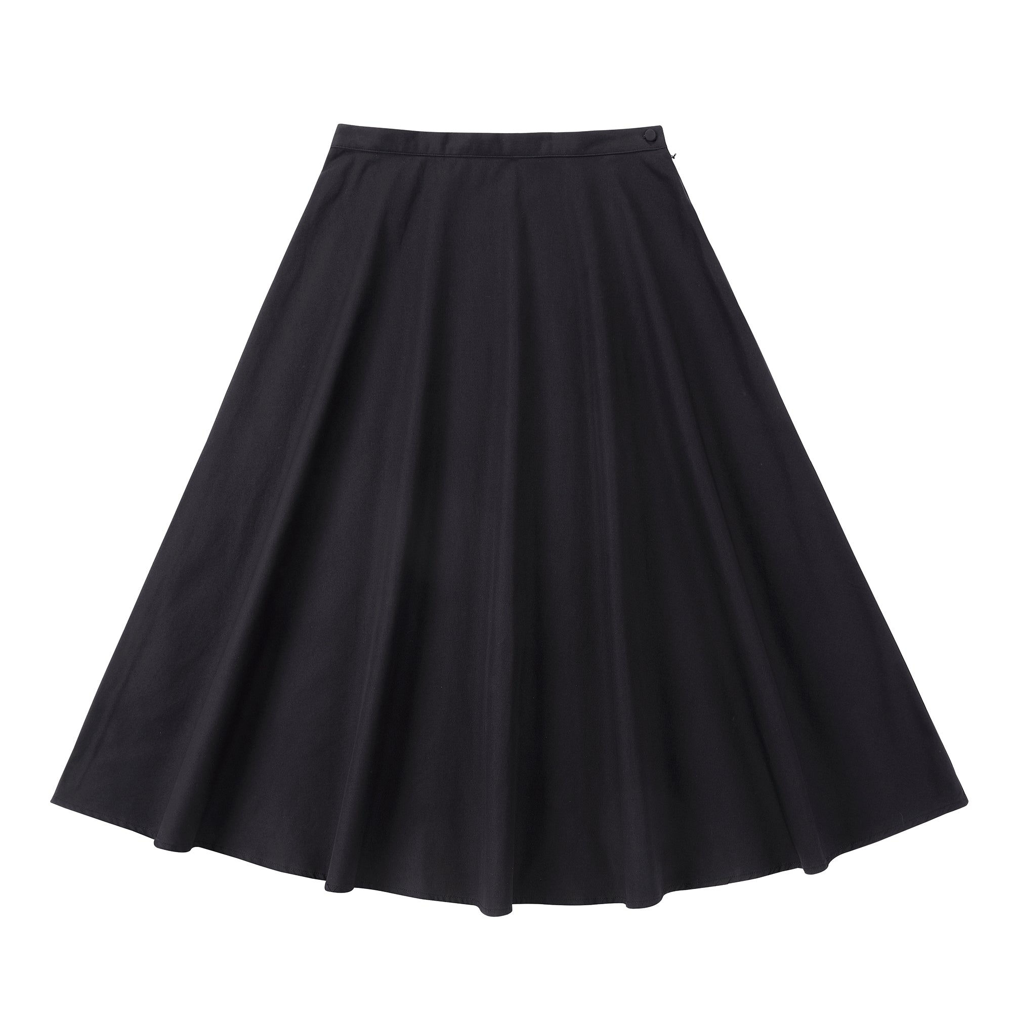 Black Cotton Midi A-Line Skirt