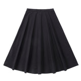 Black Cotton Midi A-Line Skirt