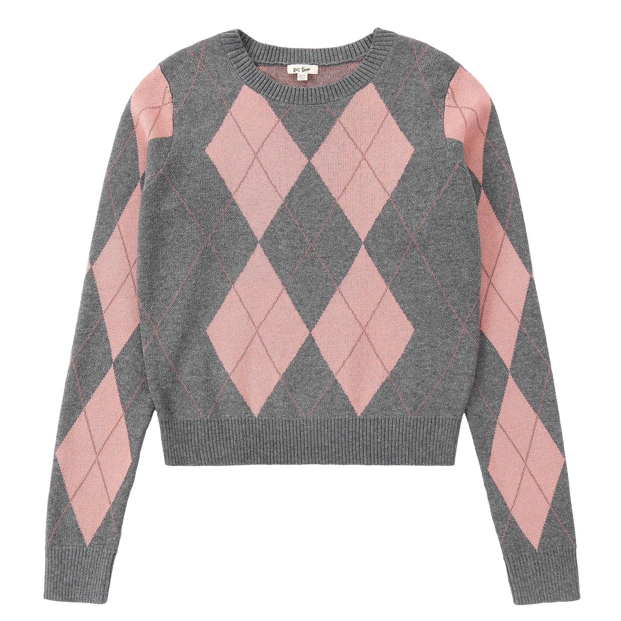 Grey & Pink Argyle Sweater