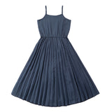 Blue Sleeveless Pleated Maxi Dress