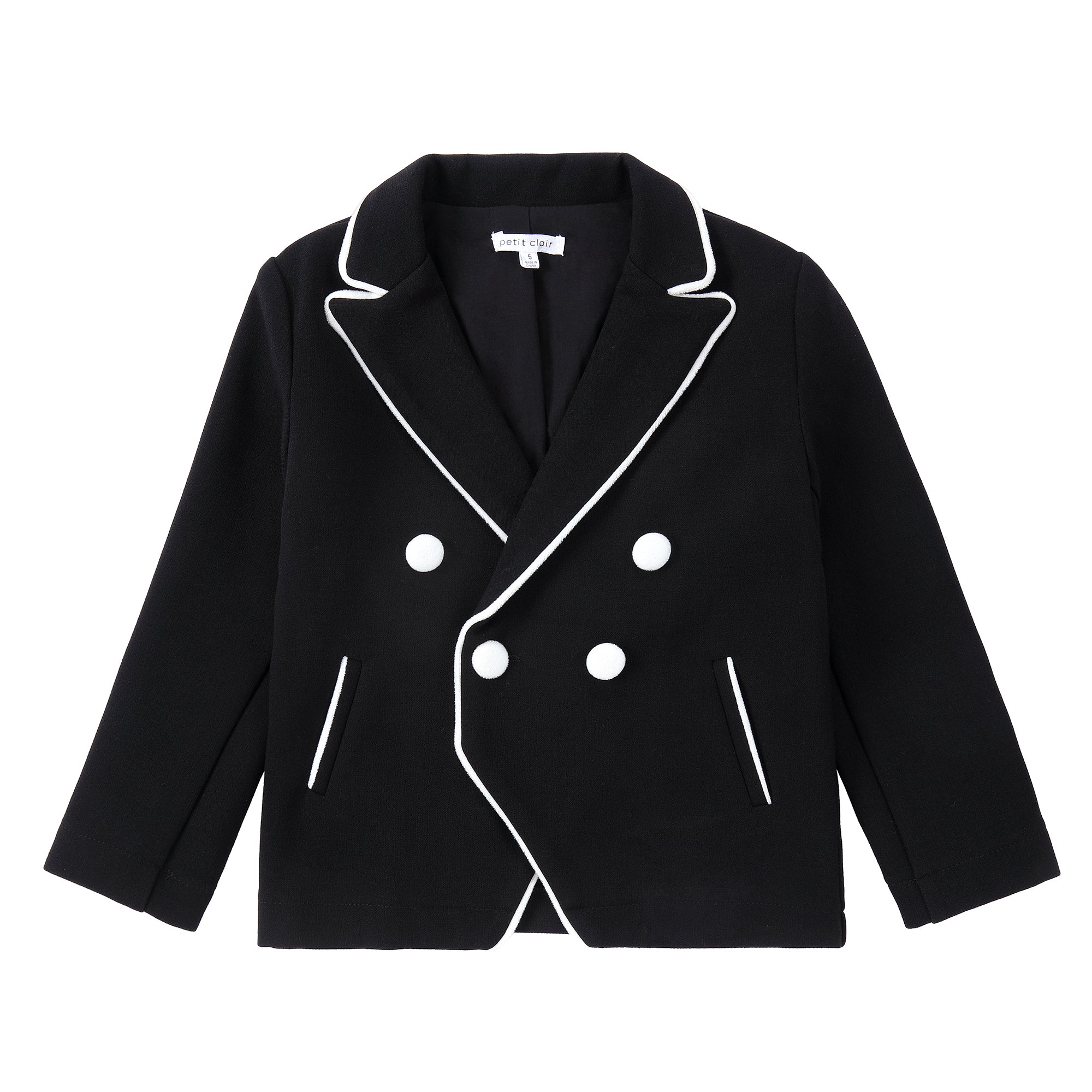 Black Double Breasted Blazer With Ivory Velvet Detail