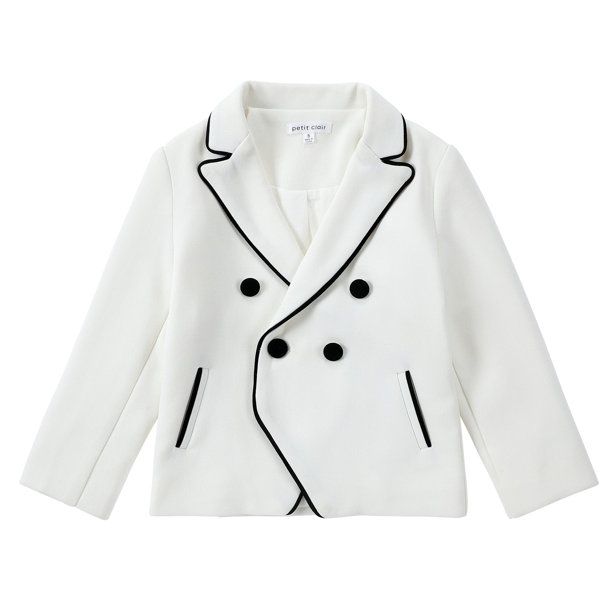 Ivory Double Breasted Blazer With Black Accents