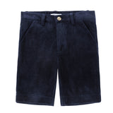 Navy Velvet Shorts With Gold Buttons