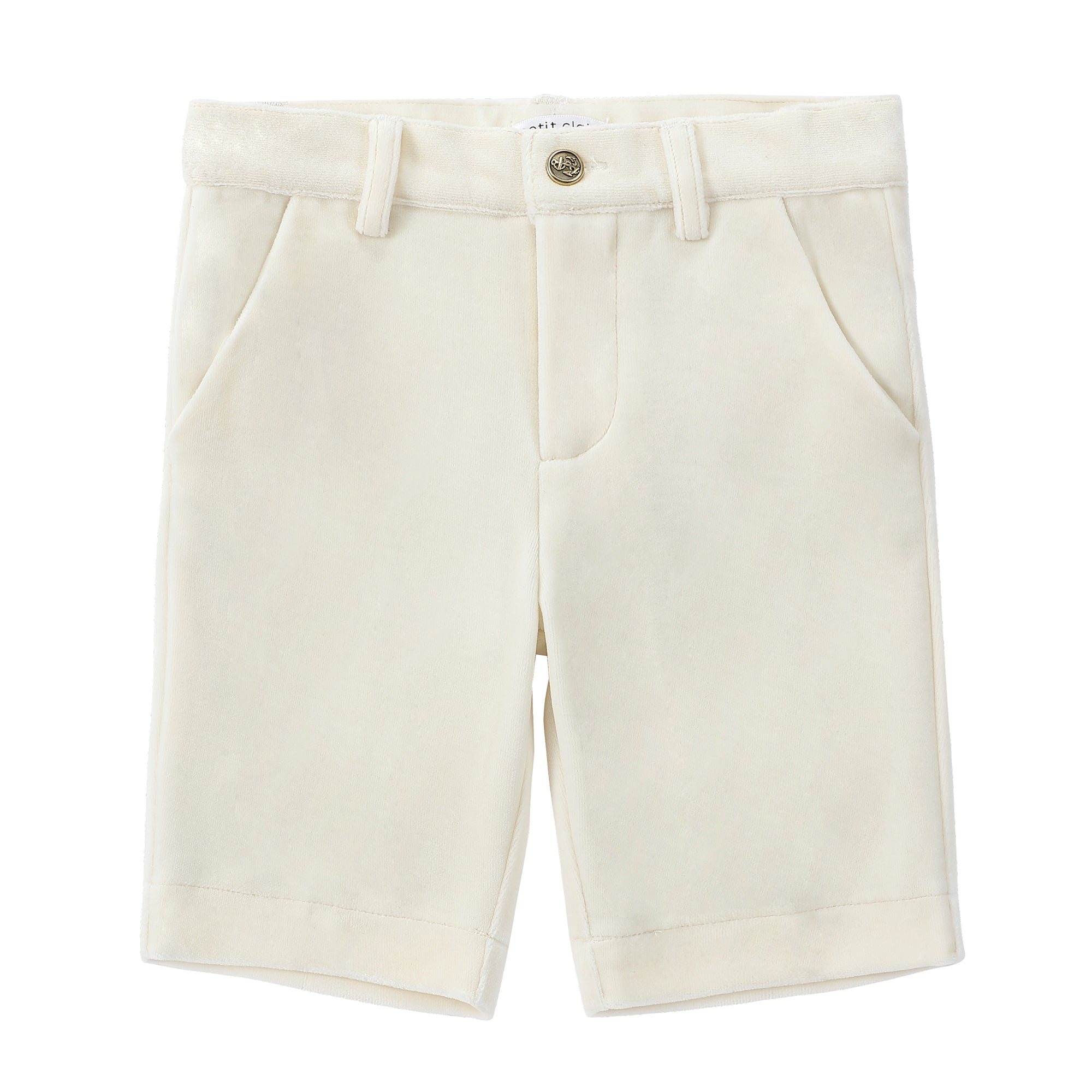 Ivory Velvet Shorts With Gold Buttons