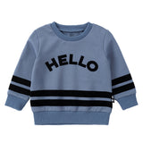 Blue Sweatshirt With Black Velvet "Hello" Detail