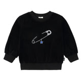 Black Velour Sweatshirt With Pin Print