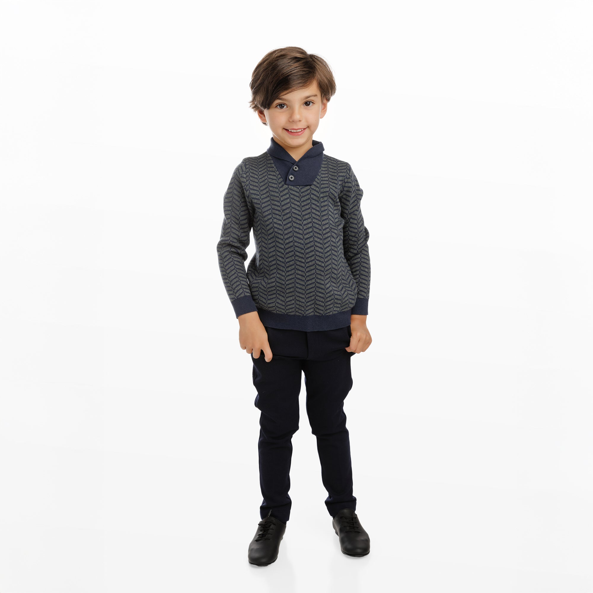 Navy & Grey Chevron Sweater
