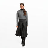 Black Denim Wide Pleated Skirt