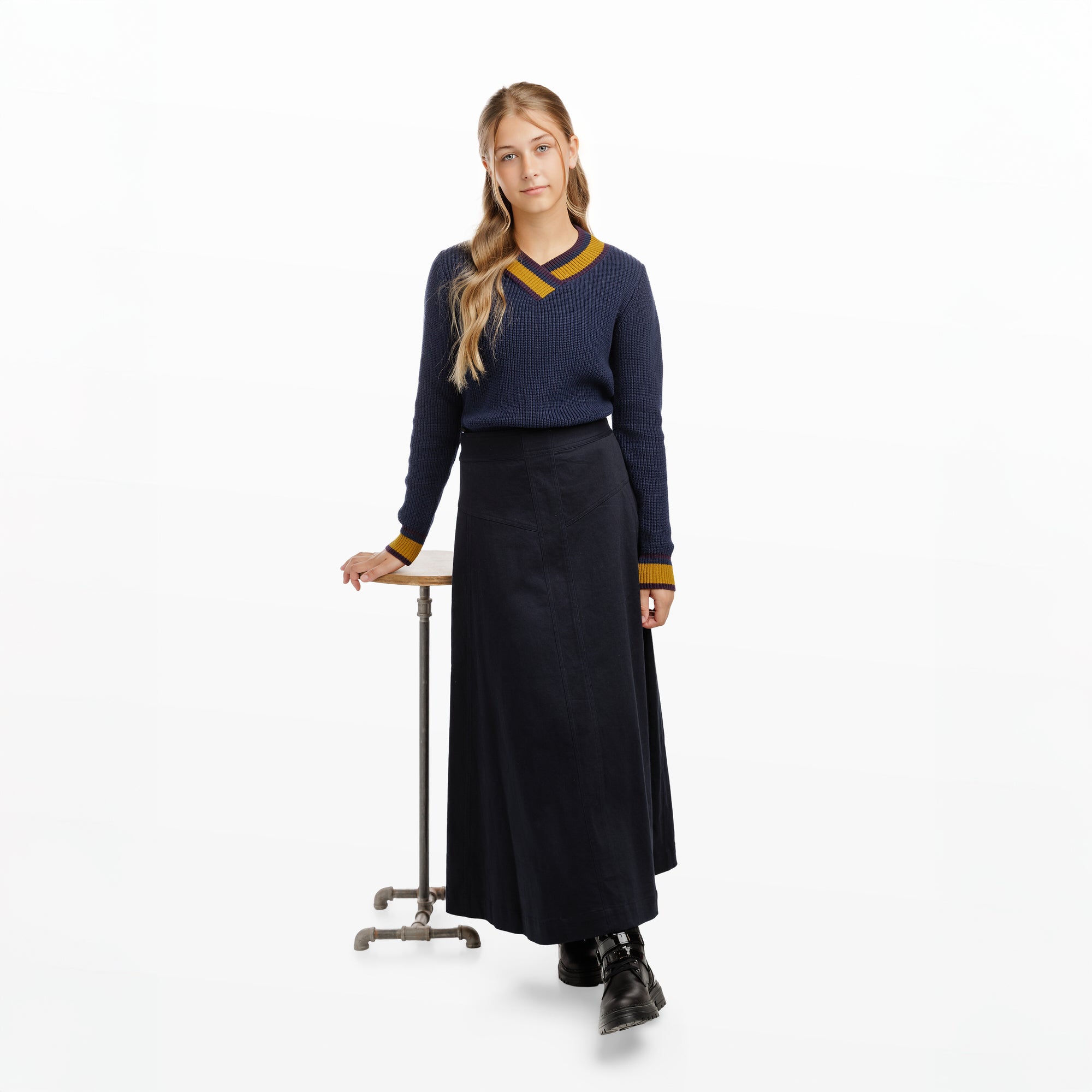 Navy/ Mustard Trim Sweater