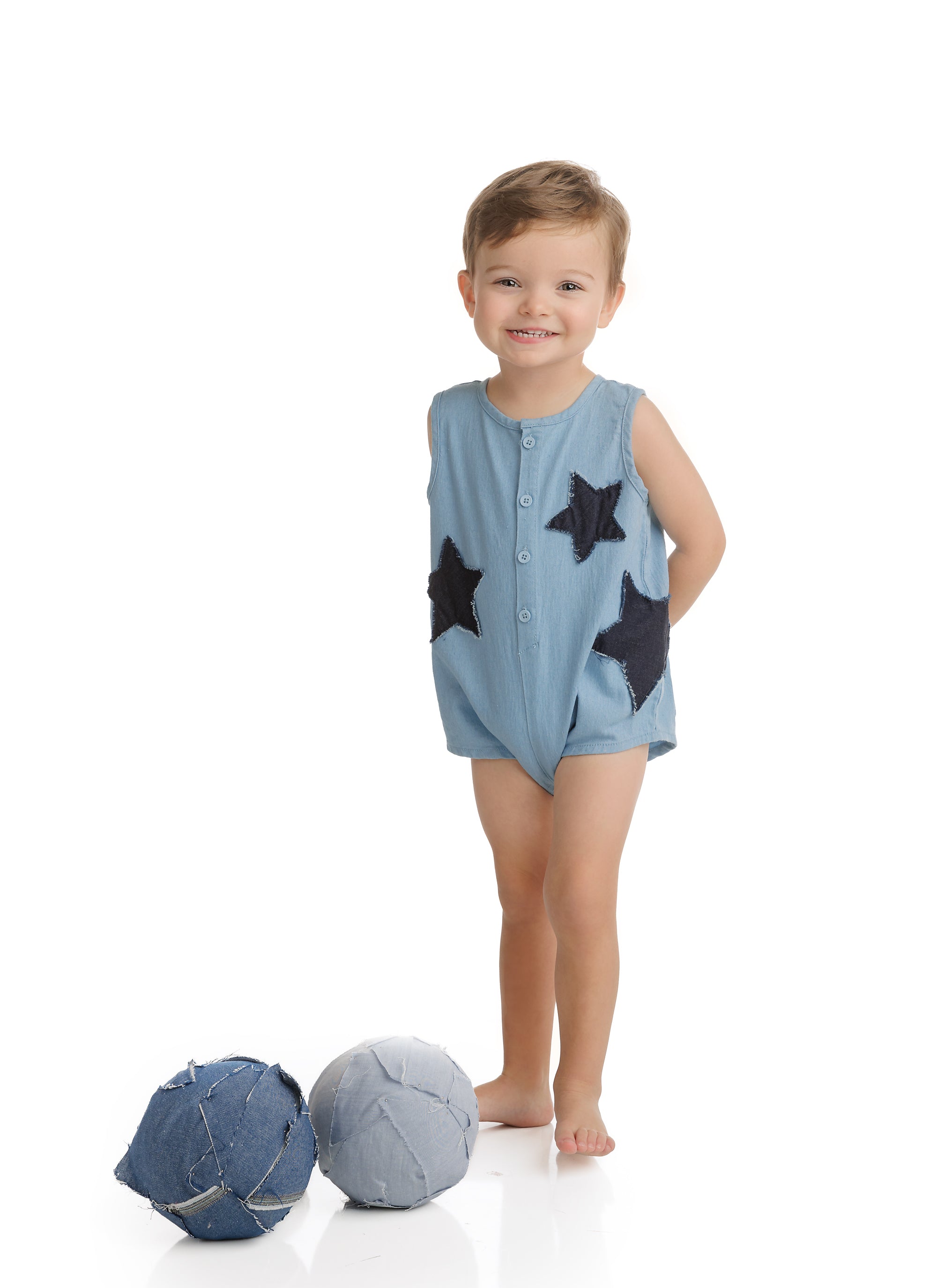 Denim Romper With Star Patches