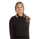 Black Cropped Wide Rib Collared Polo With White Accents