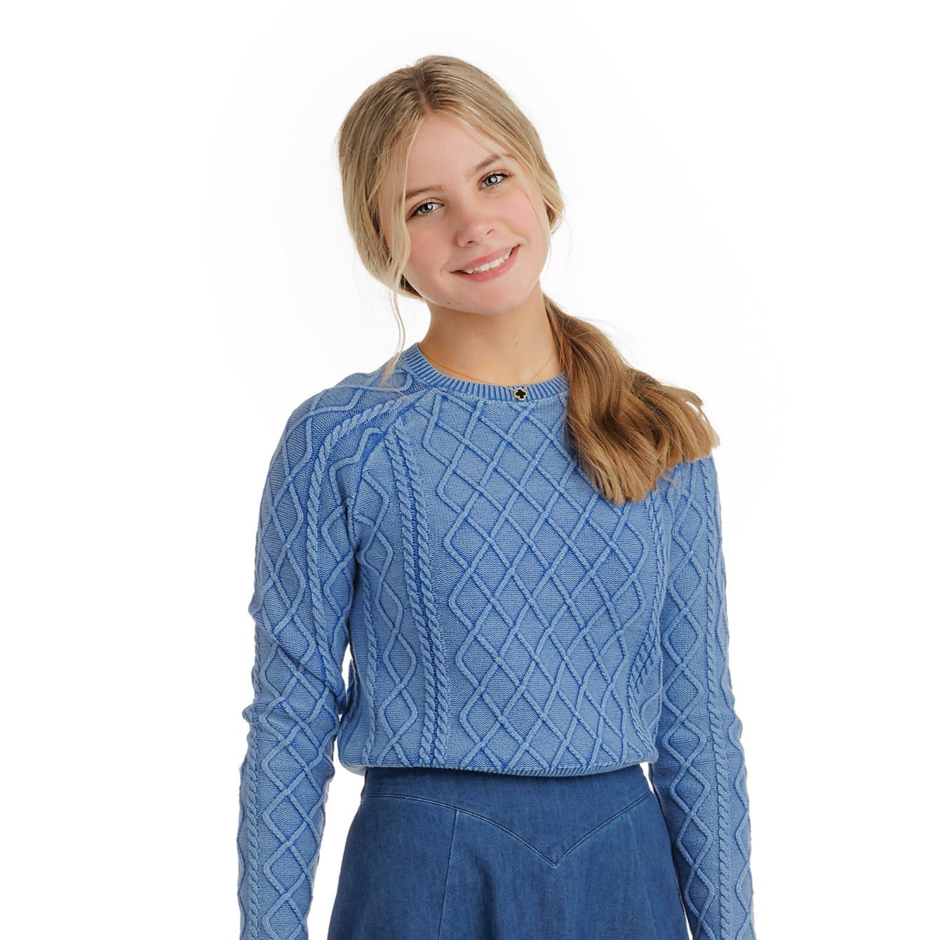 Bright Blue Wash Cable Knit Sweater Petit Clair