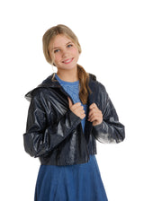 Navy Patent Cropped Raincoat