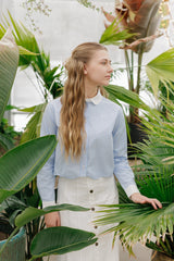 Teens Stripe Crop Collared Shirt