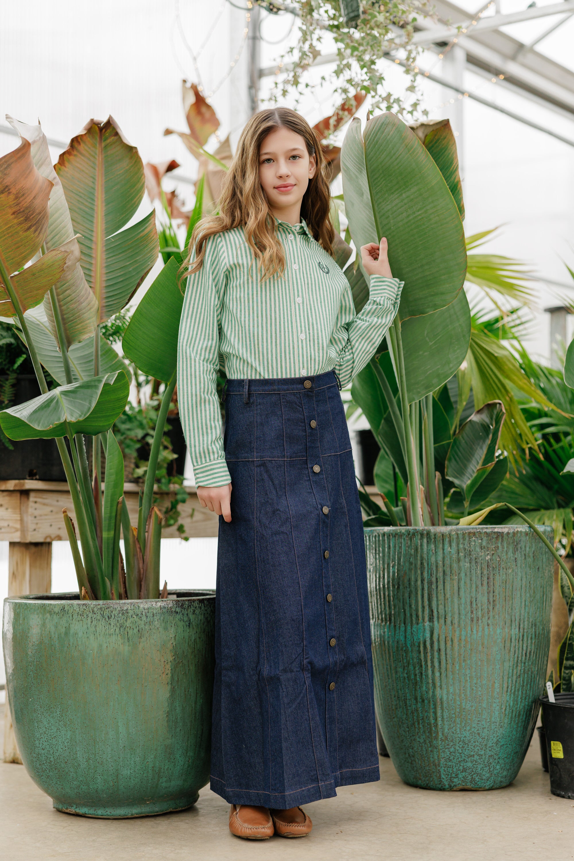 Teens Green Stripe Collared Shirt