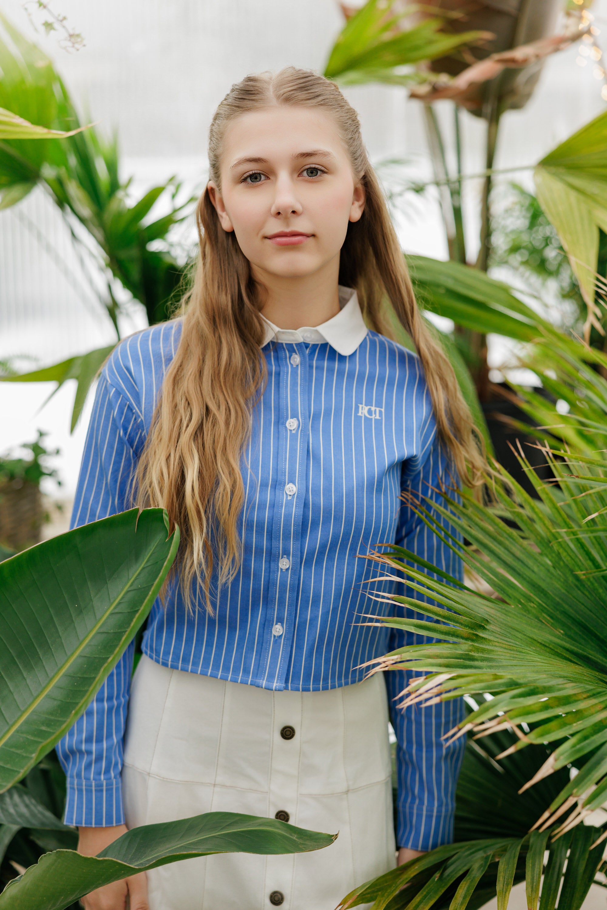 Teens Blue Crop Collared Shirt