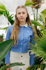 Teens Blue Crop Collared Shirt