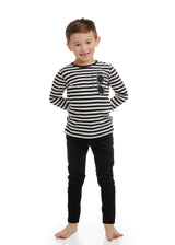 Long Sleeve Black and White Stripe T-Shirt With Sunglasses