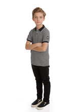 Black and White Stripe Ribbed Short Sleeve Polo