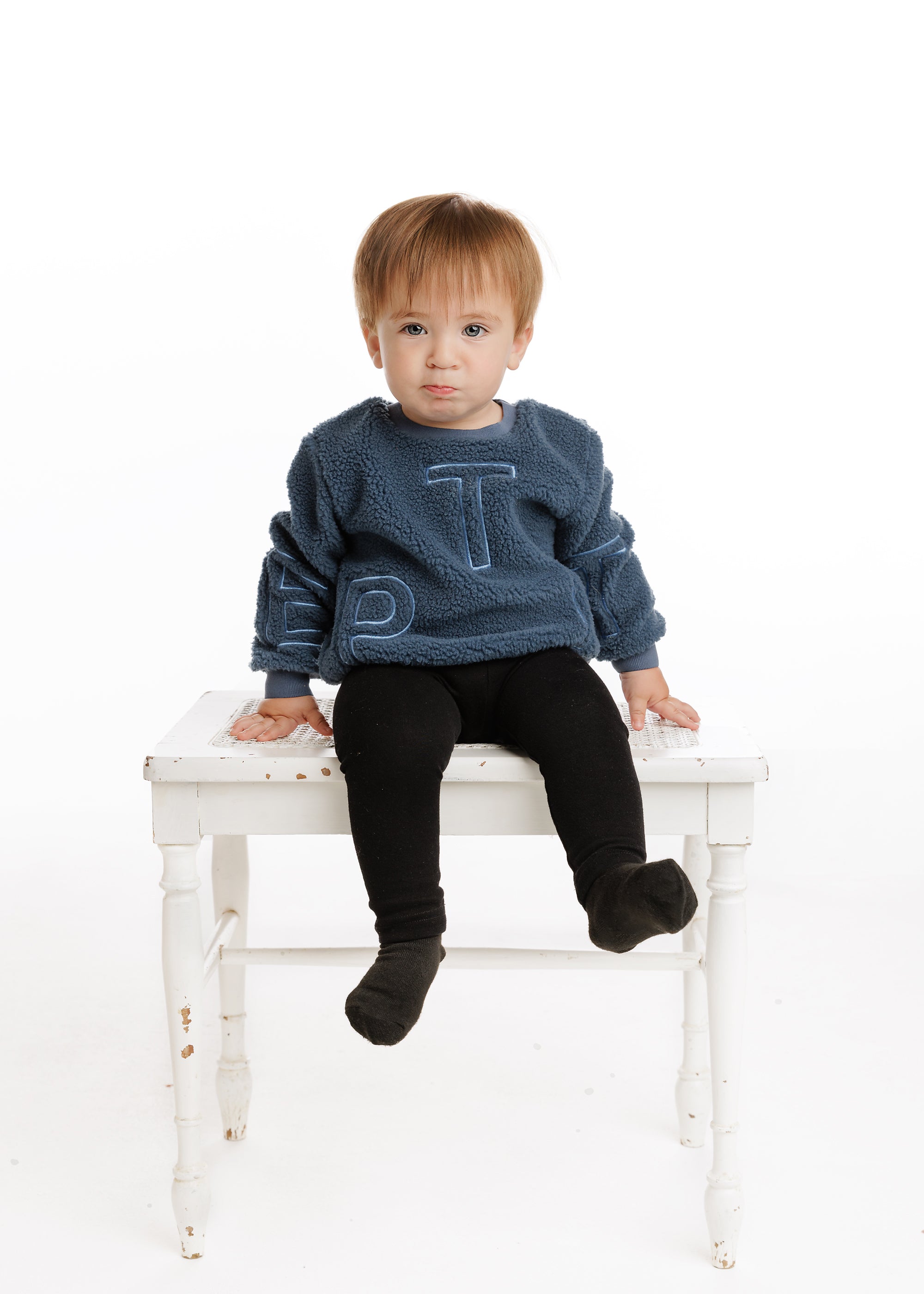 Stone Blue Embroidered Sherpa Sweatshirt