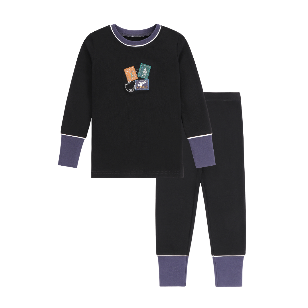 Boys Black Blue Stamped Pajamas