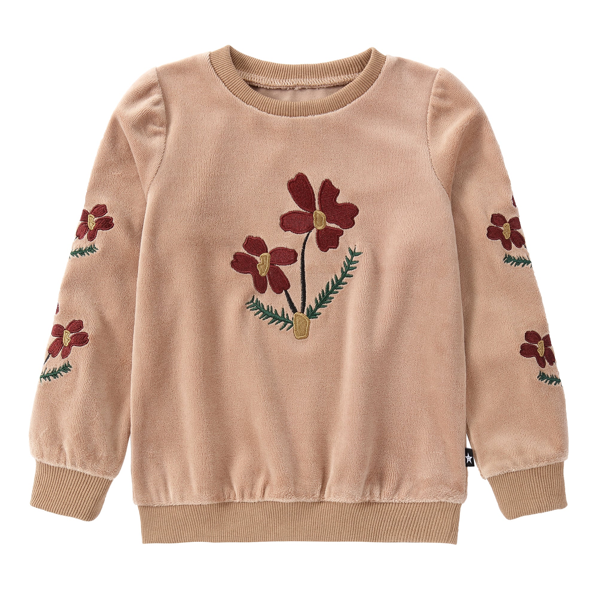 Sand Velour Embroidered Flower Sweatshirt