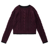 Plum Cable Knit Cropped Sweater