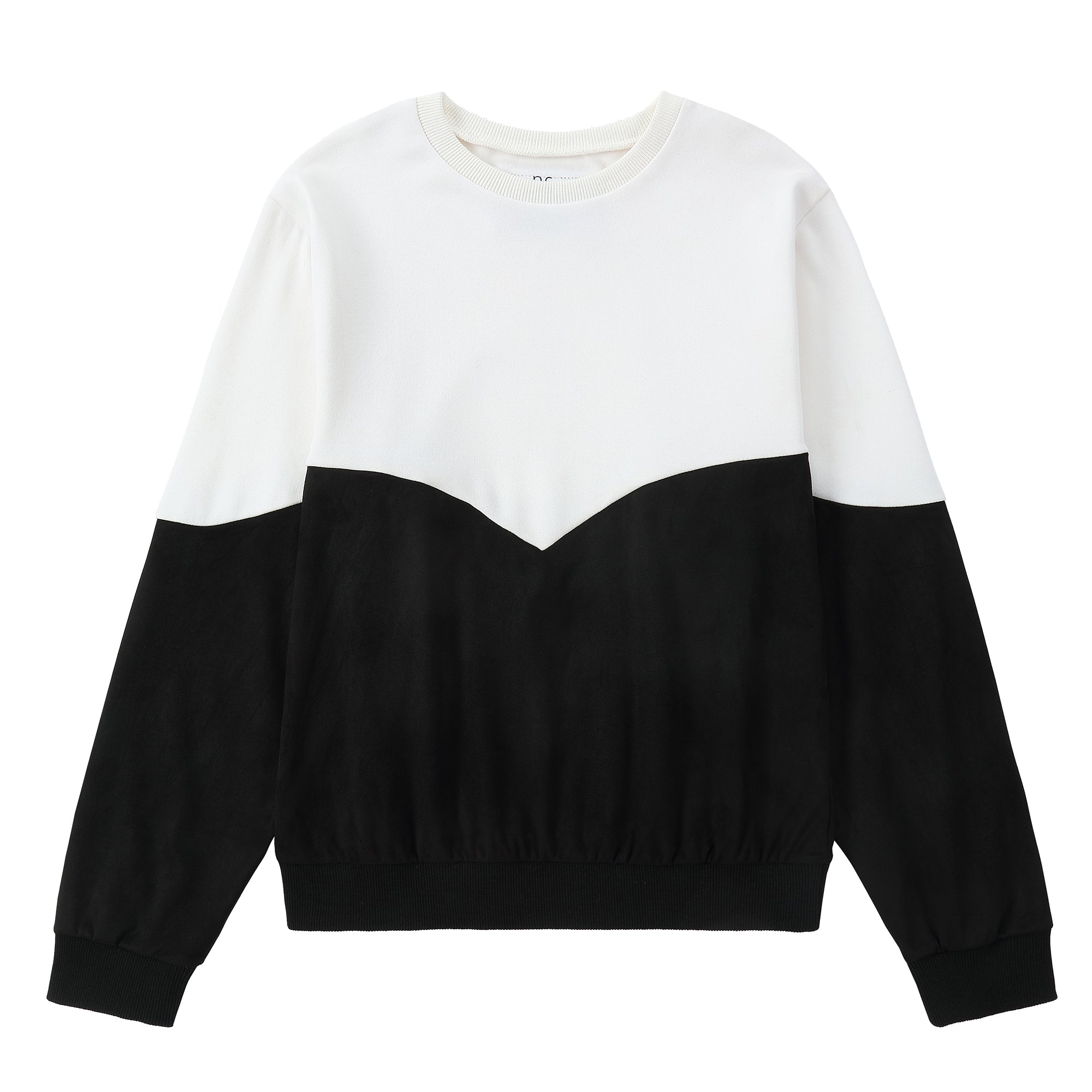 Ivory and Black Suede Colorblock Sweatshirt
