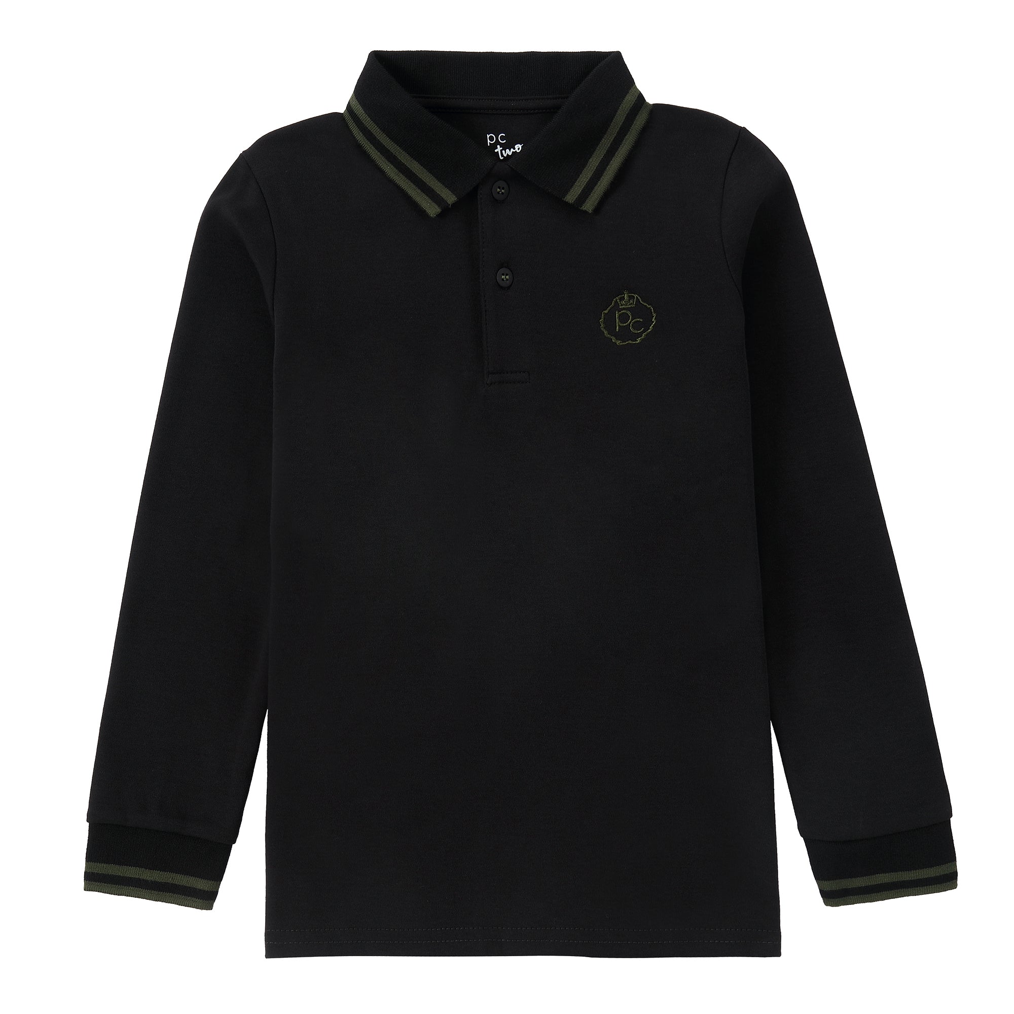 Black Polo With Olive Green Stripe Details