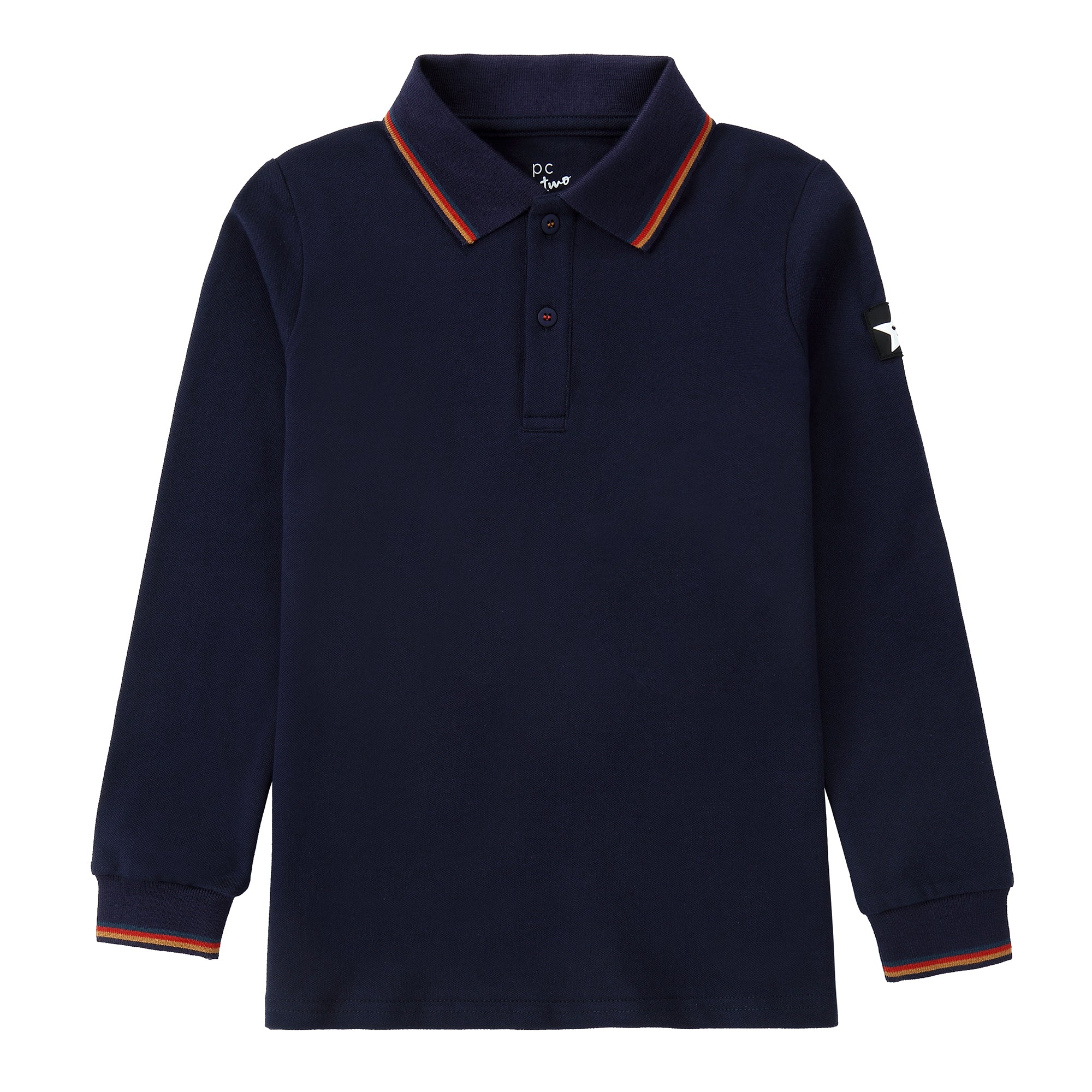 Navy Blue Polo With Colorful Stripe Details