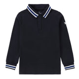 Navy Blue Polo With White And Royal Blue Stripe Details
